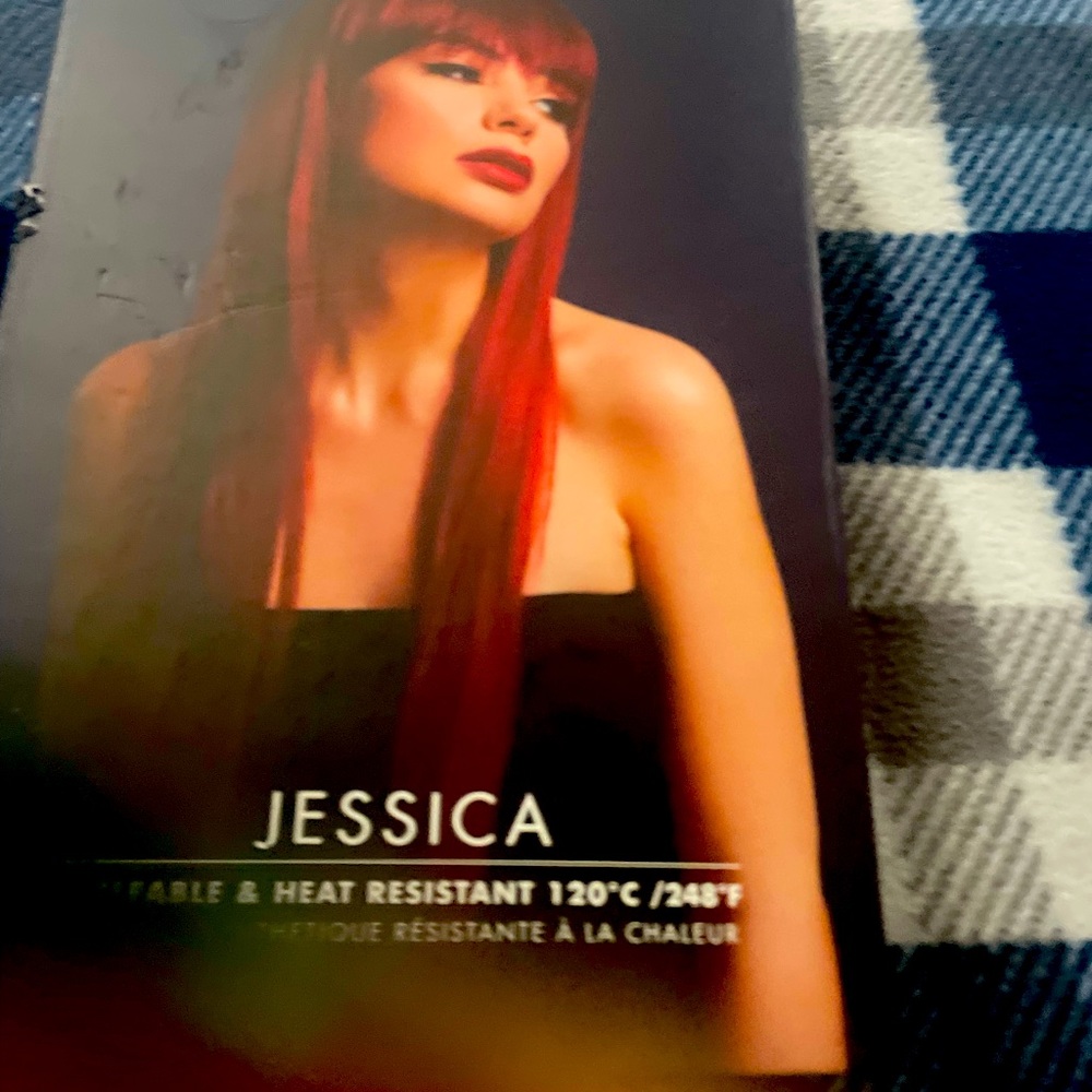 Red Wig Almost New wore 1x bangs vibrant red 18 inch